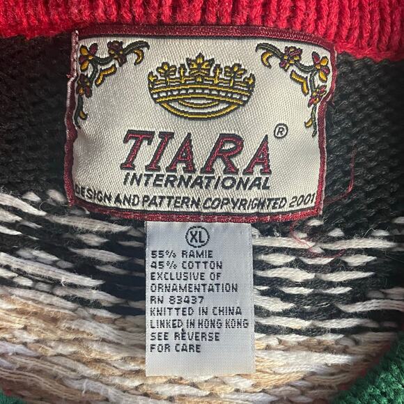 Vintage Christmas Tiara Cardigan Chunky Ugly Sweater XL Snowman Tree Cabincore - Picture 2 of 10